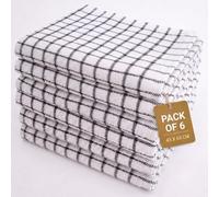 Gift Hub Kitchen Tea Towels Set, 100% Cotton Terry Cleaning Cloths | Highly Absorbent Small Check Towels for Drying Dishes & Glassware, Home Essentials | 45 x 65 cm, Black - Pack of 6