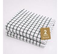 Gift Hub Kitchen Tea Towels Set, 100% Cotton Terry Cleaning Cloths | Highly Absorbent Small Check Towels for Drying Dishes & Glassware, Home Essentials | 45 x 65 cm, Green - Pack of 2