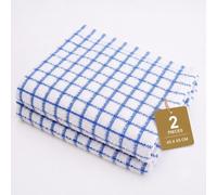 Gift Hub Kitchen Tea Towels Set, 100% Cotton Terry Cleaning Cloths | Highly Absorbent Small Check Towels for Drying Dishes & Glassware, Home Essentials | 45 x 65 cm, Blue - Pack of 2