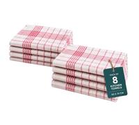 Gift Hub Kitchen Tea Towels Set, 100% Cotton Wonder Dry | Highly Absorbent Reusable Cleaning Cloths for Drying Dishes & Glassware | Home Essentials | 50 x 70 cm, Red Checked | Pack of 8