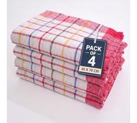 Gift Hub Kitchen Tea Towels Set, 100% Cotton Wonderdry Multicheck | Highly Absorbent Reusable Cleaning Cloths for Drying Dishes & Glassware| Home Essentials | 45x70 cm, Red - Pack 4