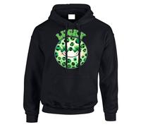 Gift Hub Lucky Retro Mens Kids Hoody Jumper St Patricks Day Shamrock Clover Irish Pullover Cozy Fleece Holiday Apparel Fun Retro Lucky Face Boys Girls Hoodie Design Black - Youth Large (Age 9-11)