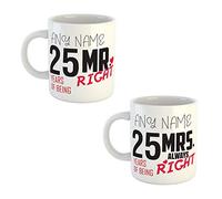 Gift Hub - Mr and Mrs Personalised Mugs for 25th Wedding Anniversary, Gift for Couple, Customised Name Gift for Celebration of Mom and Dad's Anniversary- Set of 2