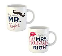 Gift Hub Mr Right & Mrs Always Right Personalised Wedding Mr and Mrs Customised Mugs Set for Men and Women AnyName/10th/25th/50th Years Celebration - Set of 2