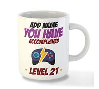 Gift Hub - Personalised Mugs for Gamers 21th Birthday Gifts,Customised Gaming Mug, Personalised Gifts for Men, Funny Mugs for Men Featuring Video Game Design (Level 21)