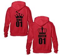 Gift Hub Printed Pullover King and Queen Hoodies - Friends and Couple Hoodies, Casual Fit That Will Have You Feeling Relaxed And Comfy, Multi-colors, Single Piece Red/Black King Large (L)