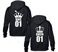 Gift Hub Printed Pullover King and Queen Hoodies - Friends and Couple Hoodies, Casual Fit That Will Have You Feeling Relaxed And Comfy, Multi-colors, Single Piece Black/White Queen Medium (M)
