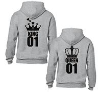 Gift Hub Printed Pullover King and Queen Hoodies - Friends and Couple Hoodies, Casual Fit That Will Have You Feeling Relaxed And Comfy, Multi-colors, Single Piece Sports Grey/Black King Large (L)