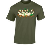 Gift Hub Saint Patricks Day Geese Mens Walking Parade Green Irish Leprechaun Hats Clover Bowtie Graphic T-Shirt Lucky Farm Birds Outdoor Nature Art Military Green - Medium
