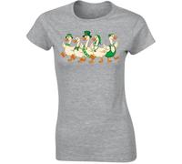 Gift Hub Saint Patricks Day Geese Womens Walking Parade Green Irish Leprechaun Hats Clover Bowtie Graphic T-Shirt Lucky Farm Birds Outdoor Nature Art Sport Grey - X-Large
