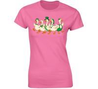 Gift Hub Saint Patricks Day Geese Womens Walking Parade Green Irish Leprechaun Hats Clover Bowtie Graphic T-Shirt Lucky Farm Birds Outdoor Nature Art Azalea - Medium
