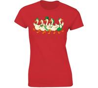 Gift Hub Saint Patricks Day Geese Womens Walking Parade Green Irish Leprechaun Hats Clover Bowtie Graphic T-Shirt Lucky Farm Birds Outdoor Nature Art Red - Small