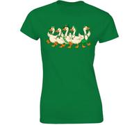 Gift Hub Saint Patricks Day Geese Womens Walking Parade Green Irish Leprechaun Hats Clover Bowtie Graphic T-Shirt Lucky Farm Birds Outdoor Nature Art Irish Green - Large
