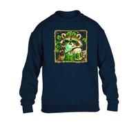 Gift Hub Saint Patricks Day Raccoon Mens Sweatshirt Drinking Green Beer Mug Blowing Bubblegum Heart Sunglasses Peace Sign Classic Comfort Casual Warm Festive Sweats Navy Blue - Youth Small (Age 5-6)
