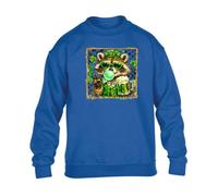 Gift Hub Saint Patricks Day Raccoon Mens Sweatshirt Drinking Green Beer Mug Blowing Bubblegum Heart Sunglasses Peace Sign Classic Comfort Casual Warm Festive Sweats Royal Blue - Youth Small (Age 5-6)