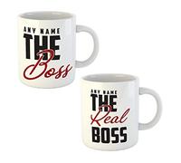 Gift Hub - The Real Boss Personalised Mugs for Wedding Anniversay Gift for Couple- Any Name Cutomised Coffee Tea Mug for Men and Women- Set of 2