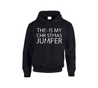 Gift Hub This Is My Christmas Slogan Hoodie, Funny Xmas Sweatshirt Pullover Gift Present Unisex Kids And Adult Sleeve Hoody Xmas Jumper Black XS