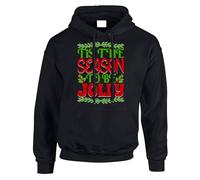 Gift Hub Tis The Season To Be Jolly Mens Hoodie Holly Christmas Jumper Retro Humor Funny Festive Hoody Black - Large