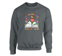 Gift Hub World Book Day IT'S A GOOD DAY TO READ A BOOK Kids SweatShirt Funny Festive Aesthetic Boys Sarcastic Rumor Girls Happy Floral Cheerful School EventGift Sweat Charcoal - Large