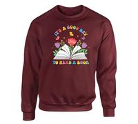 Gift Hub World Book Day IT'S A GOOD DAY TO READ A BOOK Kids SweatShirt Funny Festive Aesthetic Boys Sarcastic Rumor Girls Happy Floral Cheerful School EventGift Sweat Maroon - Large