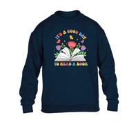 Gift Hub World Book Day IT'S A GOOD DAY TO READ A BOOK Kids SweatShirt Funny Festive Aesthetic Boys Sarcastic Rumor Girls Happy Floral Cheerful School EventGift Sweat Navy Blue - Medium