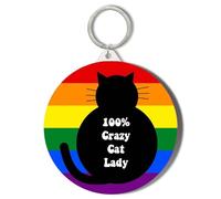 Gift Insanity 100% CRAZY CAT LADY - RAINBOW BACKGROUND - SHORT CHAIN KEYRING BOTTLE OPENER