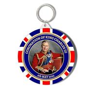 Gift Insanity 45mm Keyring to Commemorate King Charles III Coronation - Gold Circles With Union Jack Design