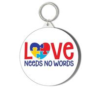 Gift Insanity AUTISM AWARENESS - LOVE NEEDS NO WORDS - JIGSAW DESIGN Small 45mm Short Chain Mirror Keyring