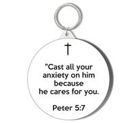 Gift Insanity BIBLE QUOTES - CAST ALL YOUR ANXIETY ON HIM BECAUSE HE CARES FOR YOU - PETER 5:7 - WHITE BACKGROUND - 45mm Short Chain Mirror Keyring