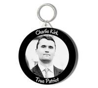 Gift Insanity CHARLIE KIRK A TRUE PATRIOT - BLACK BACKGROUND - 58mm Keyring
