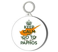 Gift Insanity CYPRUS MAP BACKGROUND - KEEP CALM AND GO TO PAPHOS - 45mm Short Chain Mirror Keyring