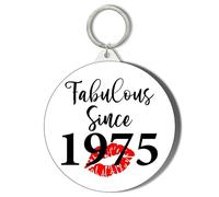 Gift Insanity HAPPY BIRTHDAY BADGE - FABULOUS SINCE 1975 - LIPSTICK DESIGN - 45mm Short Chain Mirror Keyring