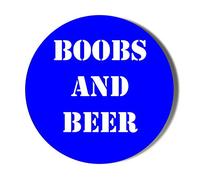 Gift Insanity HUMOUR - BOOBS AND BEER - BLUE BACKGROUND - Large 58mm Badge