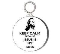 Gift Insanity KEEP CALM BECAUSE JESUS IS MY BOSS LARGE 58mm ROUND KEYRING