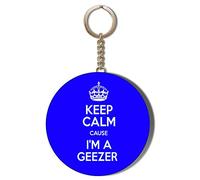 Gift Insanity KEEP CALM CAUSE I'M A GEEZER BLUE 58mm Long Chain KEYRING BOTTLE OPENER