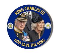 Gift Insanity King Charles III With Queen Consort Camilla - God Save The King Blue Crest MEDIUM 45MM BADGE