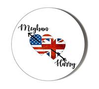 Gift Insanity MEGHAN LOVES HARRY UNION JACK AND AMERICAN FLAG HEARTS Large 58mm Round Fridge Magnet