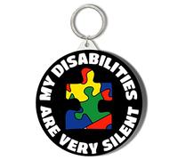 Gift Insanity MY DISABILITIES ARE VERY SILENT AUTISM JIGSAW BLACK 45mm Keyring