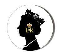 Gift Insanity QUEEN ELIZABETH MEMORIAL - SILHOUETTE WITH ROYAL CYPHER - WHITE BACKGROUND - 38mm SMALL BADGE to mark death of HM Queen Elizabeth II 1926-2022