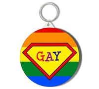 Gift Insanity SUPERMAN LOGO GAY ON RAINBOW 45mm Short Chain Mirror Keyring