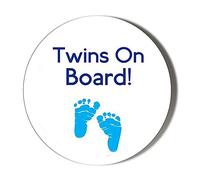Gift Insanity TWINS ON BOARD BLUE FEET WHITE 77mm Novelty Badge