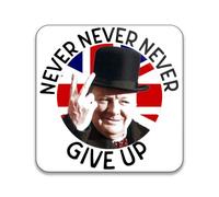Gift Insanity Winston Churchill Never Never Never Give Up Victory Sign Hand Salute ON Union Jack White 55mm x 55mm Square Fridge Magnet