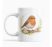 Gift Island Robin Mug for Women and Men | Cute Illustrated Robin Themed Gifts | Gardner and Birdwatching | for Wildlife Lover | Printed Durable Ceramic 1 Piece Coffee & Tea 11 oz Cup