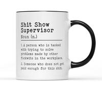 Gift Island S*it Show Supervisor 11oz Ceramic Mug - Funny Manager Mug for Men and Women - Secret Santa Office Gift - Joke Mug Black and Inner Handle