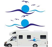 Gift Island WAVES and SEAGULLS camper van and motorhome sticker vinyl decal, campervan accessories stickers decals, original graphics, camping vans, caravan decals detailed dimensions