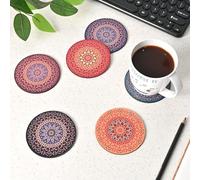 Gift Kya De Coaster Set of 6 Multicolour Round Wooden Coasters 3.5 x 3.5 inches, Perfect for Tea Cups, Coffee Mugs and Glasses