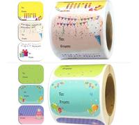Gift Labels - Happy Birthday Stickers 1.5 x 2 Inch - 300 Pcs for Party Favors, Baby Showers & Holidays (6 Designs)
