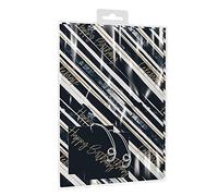 Gift Maker Navy Brushstroke Stripe Design Happy Birthday Wrapping Paper 2 Sheets & 2 Tags