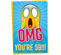 Gift Monster 59th Birthday Card, OMG You're 59 Screaming Emoticon, Funny Birthday Card for Friend, Sister, Brother, Him or Her