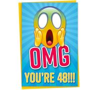 Gift Monster Funny 48th Birthday Card, OMG You're 48 Screaming Emoticon, Sister/Brother Card, Blank Inside